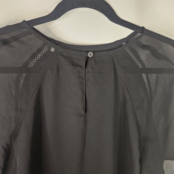 Halogen Top NWT Black Sheer Short Sleeve Crochet Trim Pullover Women's Size M - Picture 7 of 9